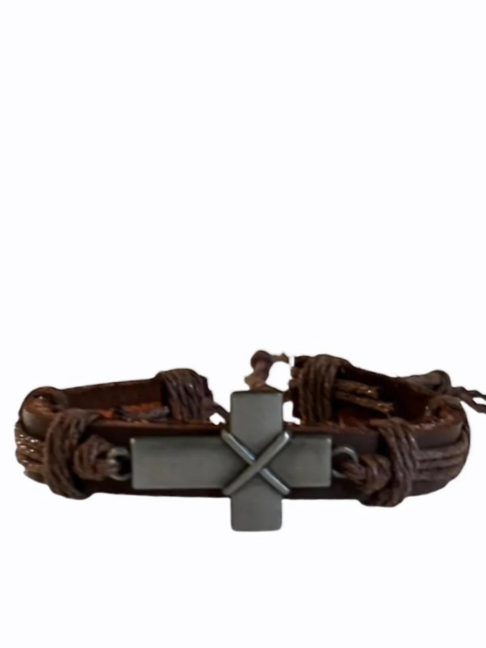 Mens Leather Brown Cross Bracelet Wristband‎